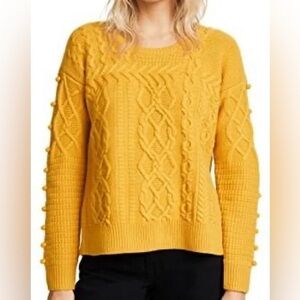 Madewell 100% Merino Wool Mustard Yellow Chunky Cable Knit Sweater XS Bobbles